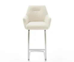 BarstuhlAlja-Flex Teddystoff Beige Freischwinger Flach Edelstahl Silberfarben Taschenfederkern Sofort versandfertig
