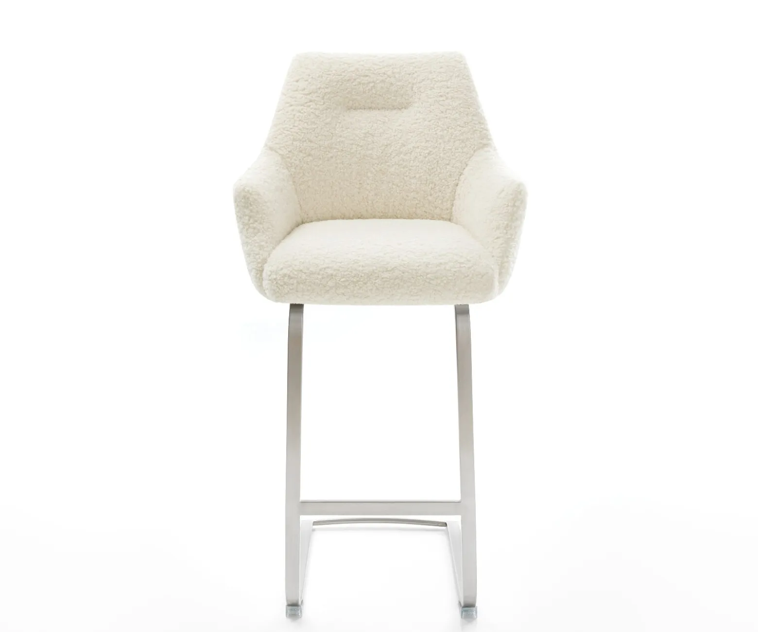 BarstuhlAlja-Flex Teddystoff Beige Freischwinger Flach Edelstahl Silberfarben Taschenfederkern Sofort versandfertig