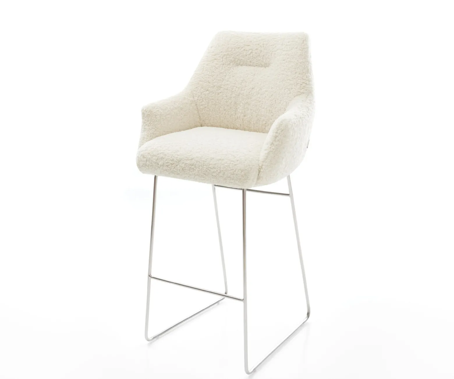BarstuhlAlja-Flex Teddystoff Beige Kufengestell Edelstahl Silberfarben Taschenfederkern Sofort versandfertig