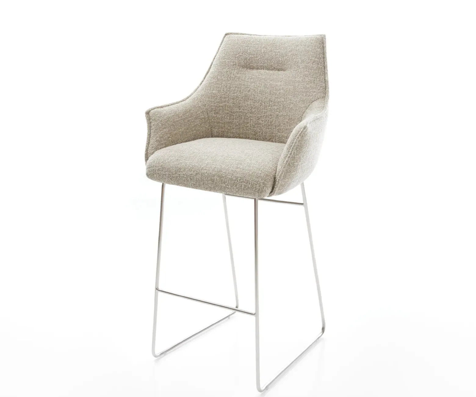 BarstuhlAlja-Flex Webstoff Soft Beige Kufengestell Edelstahl Silberfarben Taschenfederkern Sofort versandfertig