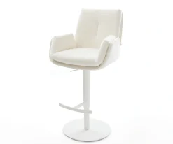 BarstuhlClea-Flex Bouclé Soft Beige Drehfuß höhenverstellbar Metall Weiß Sofort versandfertig