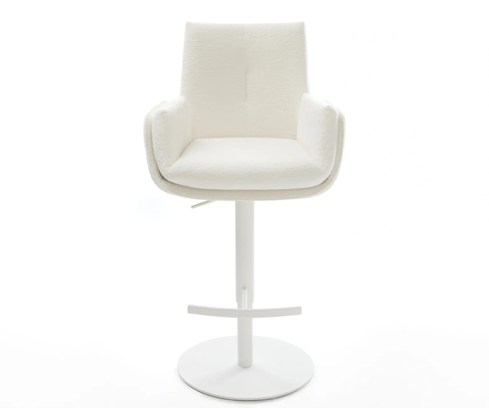 BarstuhlClea-Flex Bouclé Soft Beige Drehfuß höhenverstellbar Metall Weiß Sofort versandfertig