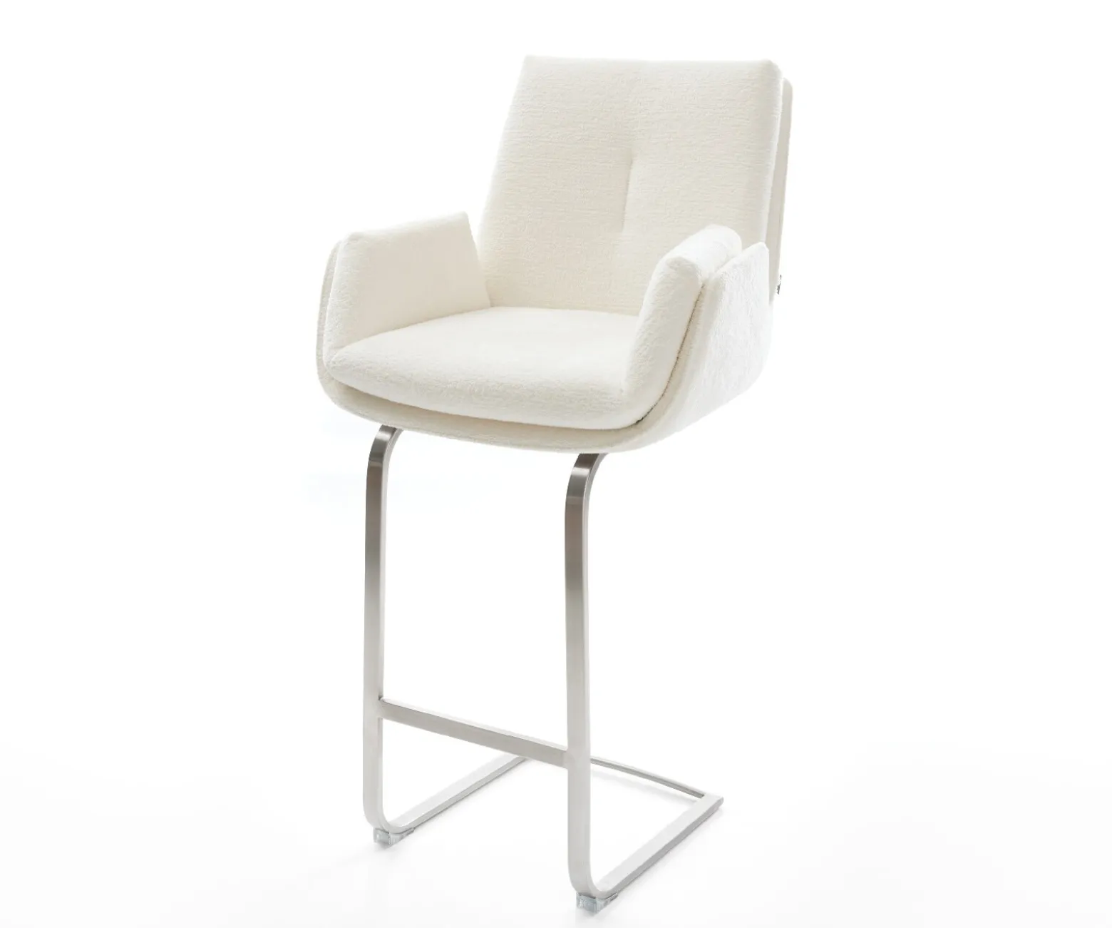 BarstuhlClea-Flex Bouclé Soft Beige Freischwinger Flach Edelstahl Silberfarben Sofort versandfertig