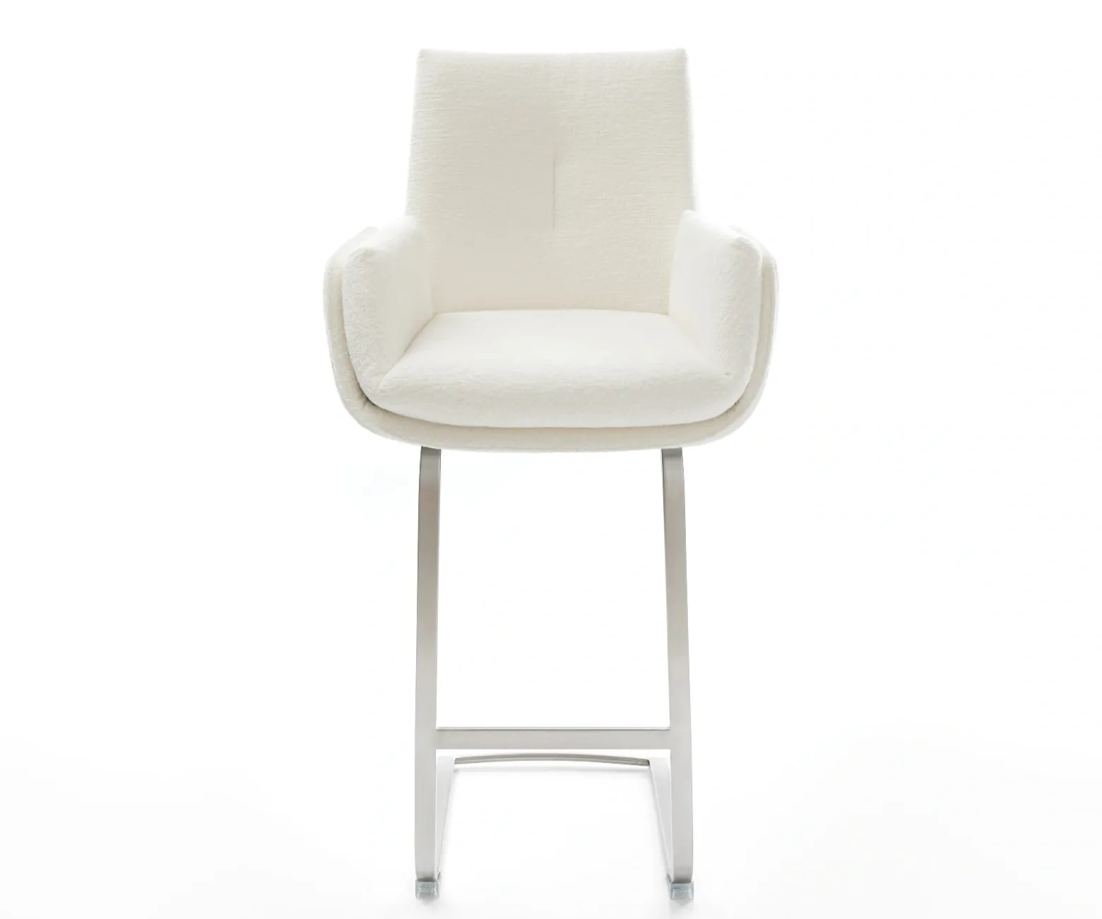 BarstuhlClea-Flex Bouclé Soft Beige Freischwinger Flach Edelstahl Silberfarben Sofort versandfertig
