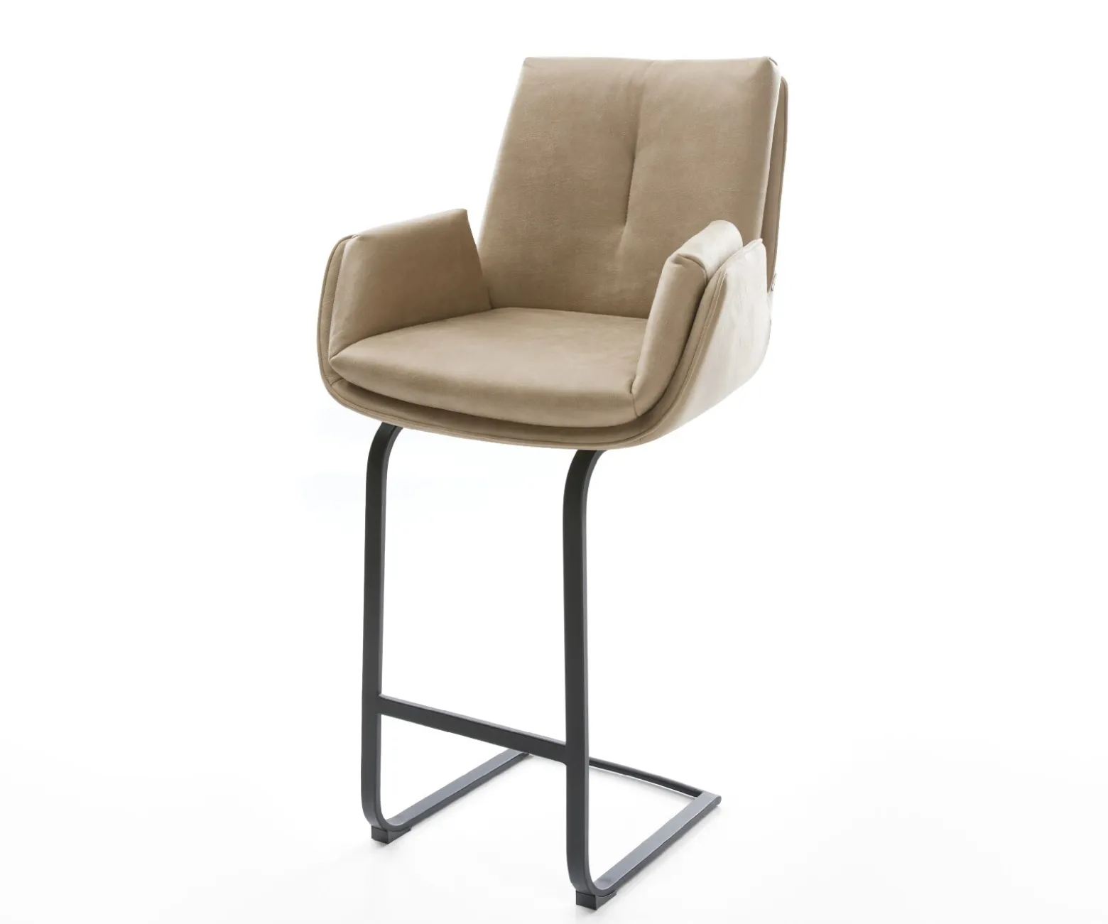 BarstuhlClea-Flex Mikrofaser Beige Vintage Freischwinger Flach Metall Schwarz Sofort versandfertig