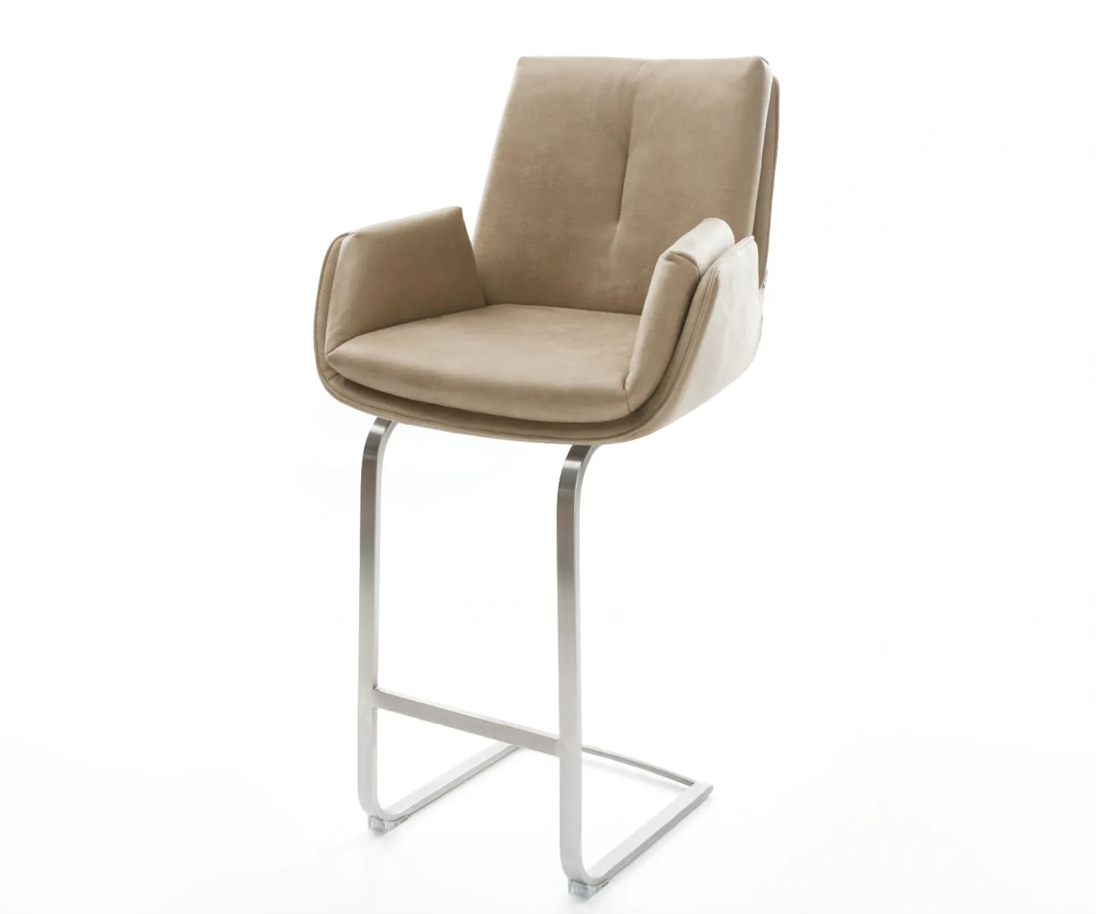 BarstuhlClea-Flex Mikrofaser Beige Vintage Freischwinger Flach Edelstahl Silberfarben Sofort versandfertig