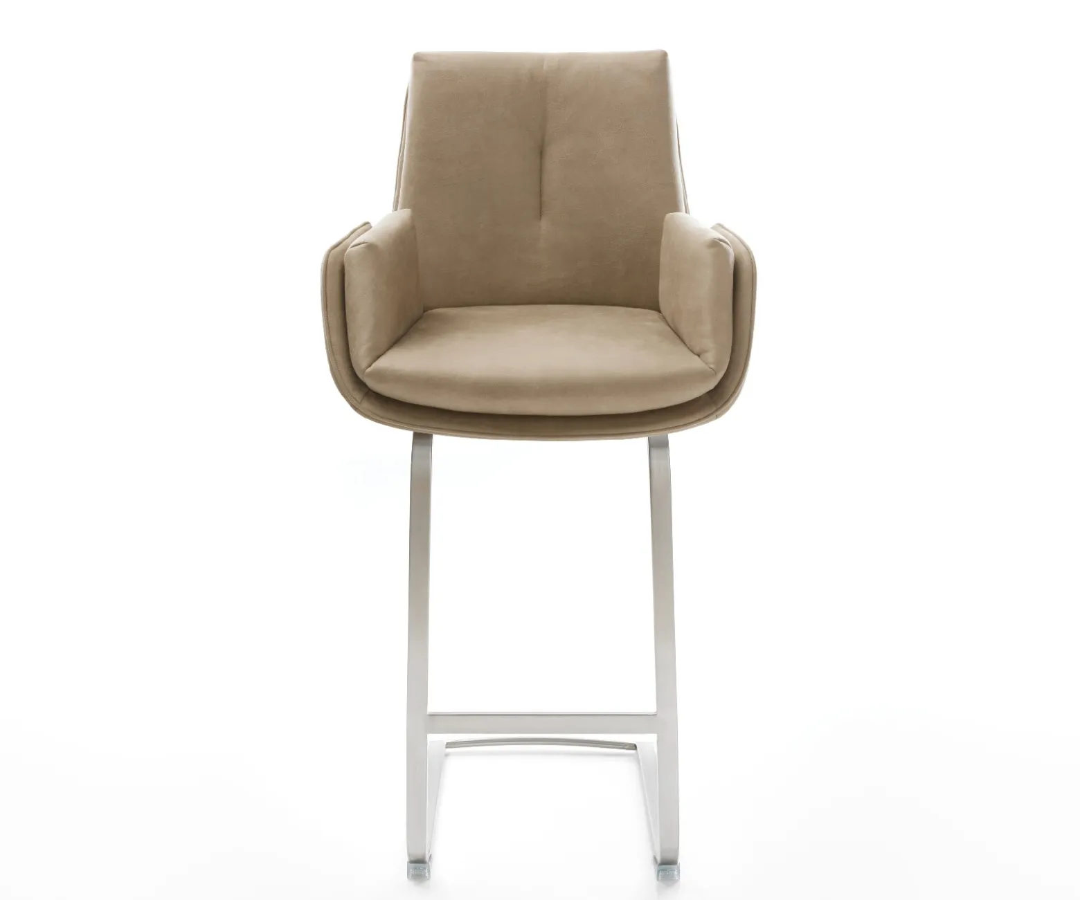 BarstuhlClea-Flex Mikrofaser Beige Vintage Freischwinger Flach Edelstahl Silberfarben Sofort versandfertig