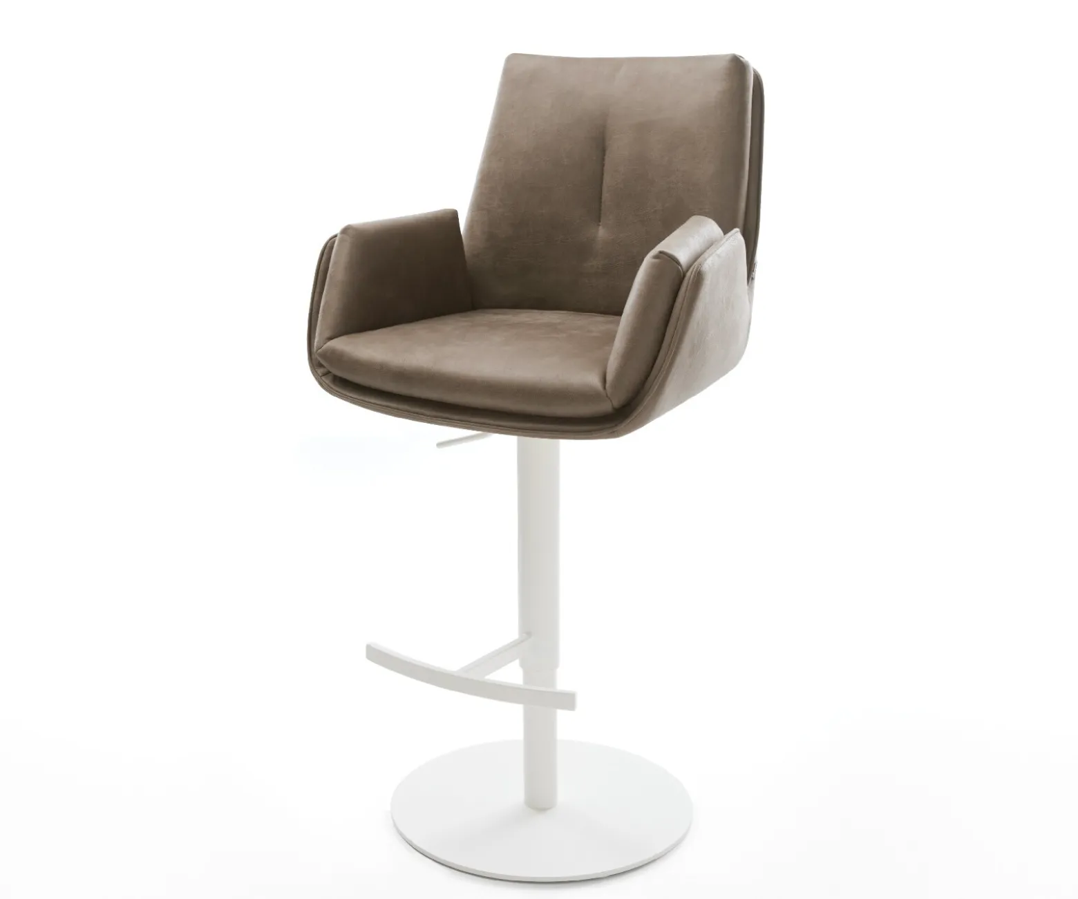 BarstuhlClea-Flex Mikrofaser Taupe Vintage Drehfuß höhenverstellbar Metall Weiß Sofort versandfertig