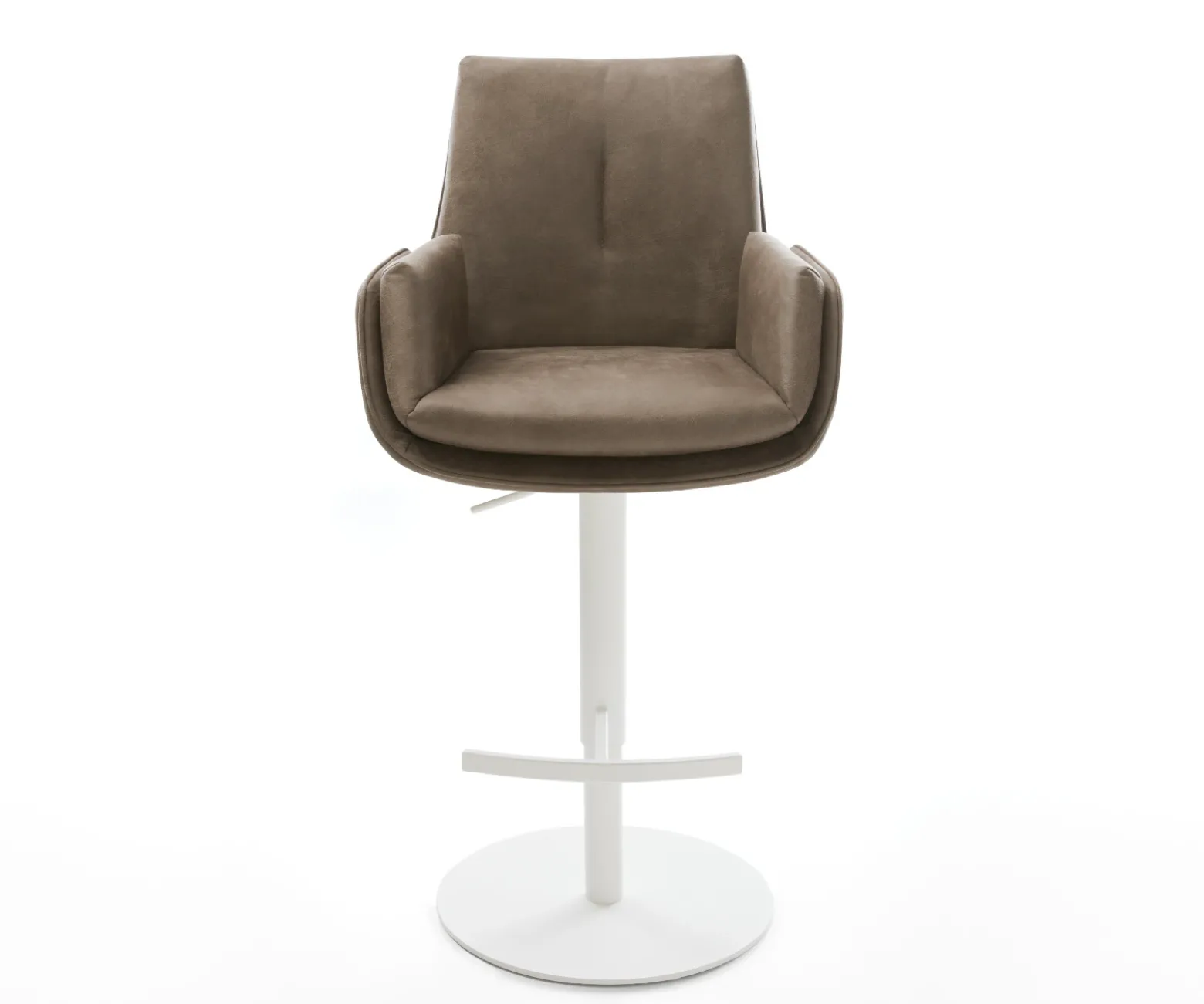 BarstuhlClea-Flex Mikrofaser Taupe Vintage Drehfuß höhenverstellbar Metall Weiß Sofort versandfertig