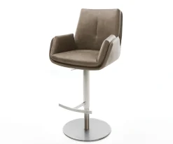 BarstuhlClea-Flex Mikrofaser Taupe Vintage Drehfuß höhenverstellbar Edelstahl Silberfarben Sofort versandfertig