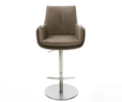 BarstuhlClea-Flex Mikrofaser Taupe Vintage Drehfuß höhenverstellbar Edelstahl Silberfarben Sofort versandfertig