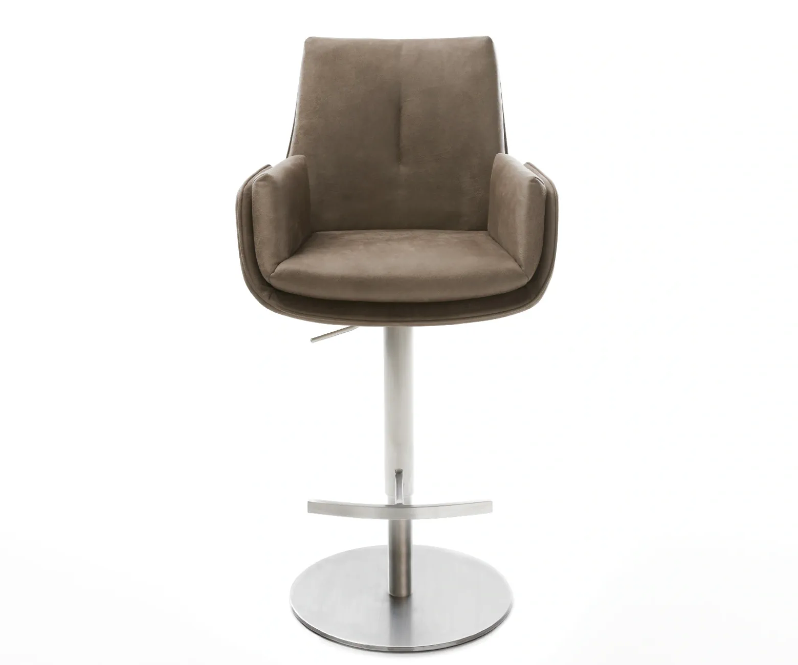 BarstuhlClea-Flex Mikrofaser Taupe Vintage Drehfuß höhenverstellbar Edelstahl Silberfarben Sofort versandfertig