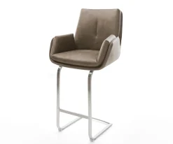 BarstuhlClea-Flex Mikrofaser Taupe Vintage Freischwinger Flach Edelstahl Silberfarben Sofort versandfertig