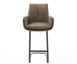 BarstuhlClea-Flex Mikrofaser Taupe Vintage Freischwinger Flach Metall Schwarz Sofort versandfertig