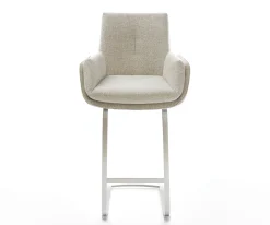 BarstuhlClea-Flex Webstoff Soft Beige Freischwinger Flach Edelstahl Silberfarben Sofort versandfertig
