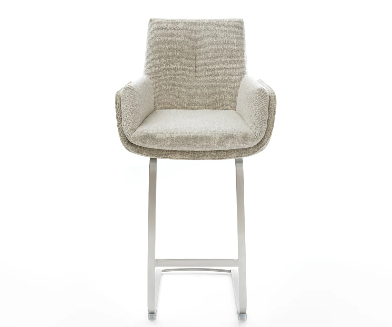 BarstuhlClea-Flex Webstoff Soft Beige Freischwinger Flach Edelstahl Silberfarben Sofort versandfertig