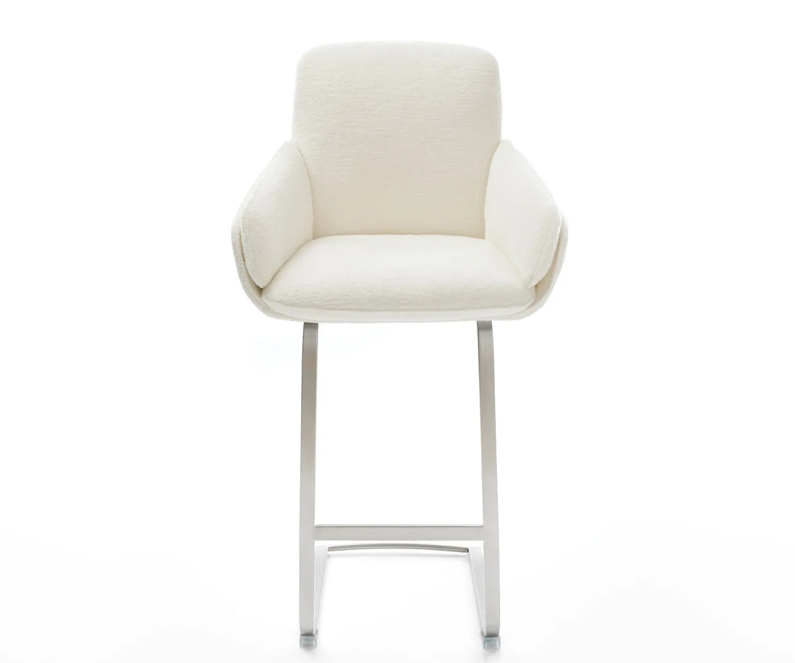 BarstuhlLuan-Flex Bouclé Soft Beige Freischwinger Flach Edelstahl Silberfarben Sofort versandfertig
