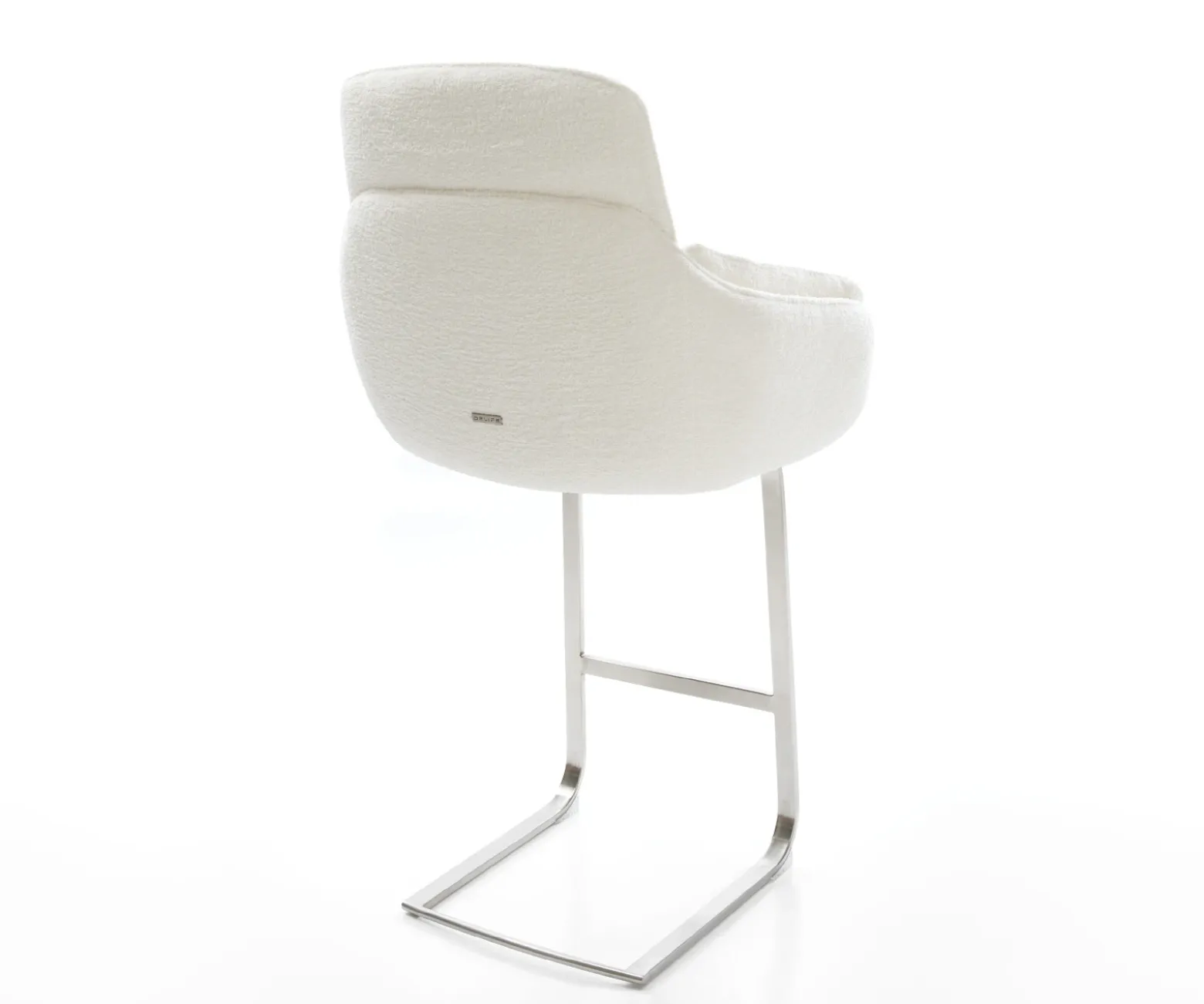 BarstuhlLuan-Flex Bouclé Soft Beige Freischwinger Flach Edelstahl Silberfarben Sofort versandfertig