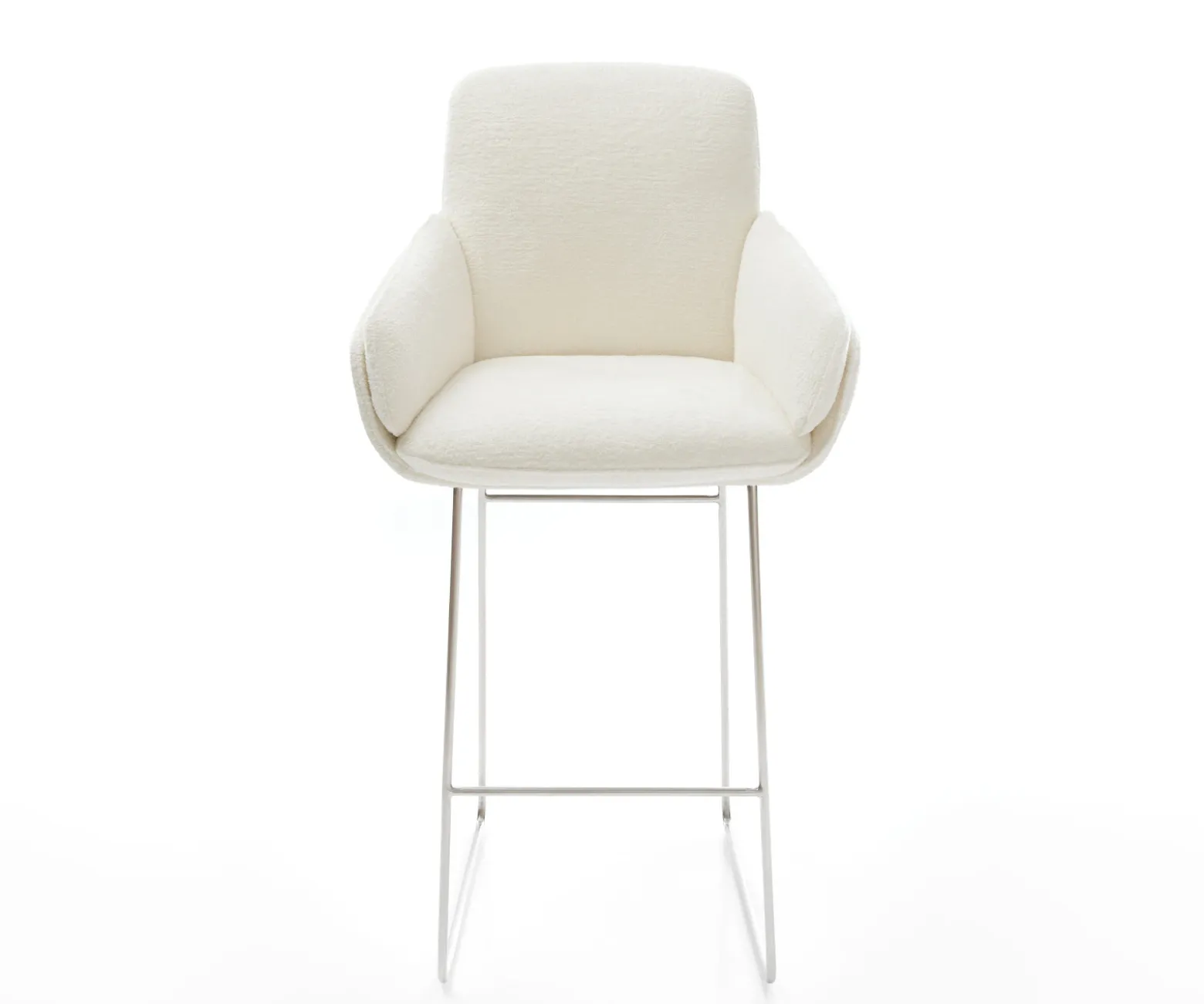 BarstuhlLuan-Flex Bouclé Soft Beige Kufengestell Edelstahl Silberfarben Sofort versandfertig