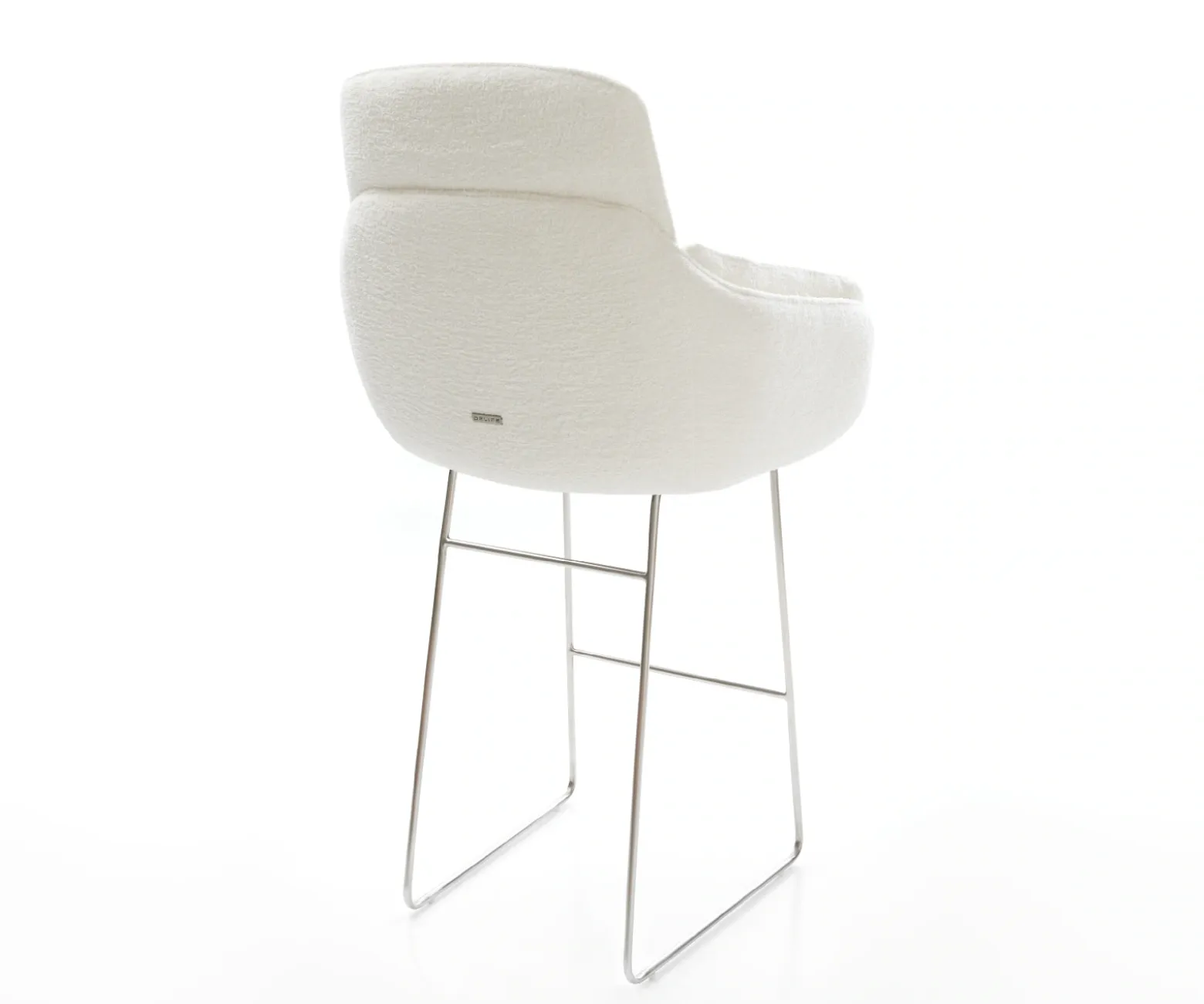 BarstuhlLuan-Flex Bouclé Soft Beige Kufengestell Edelstahl Silberfarben Sofort versandfertig