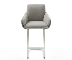 BarstuhlLuan-Flex Strukturstoff Soft Grau Freischwinger Flach Edelstahl Silberfarben Sofort versandfertig