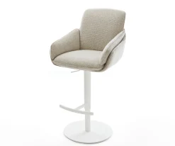 BarstuhlLuan-Flex Webstoff Soft Beige Drehfuß höhenverstellbar Metall Weiß Sofort versandfertig