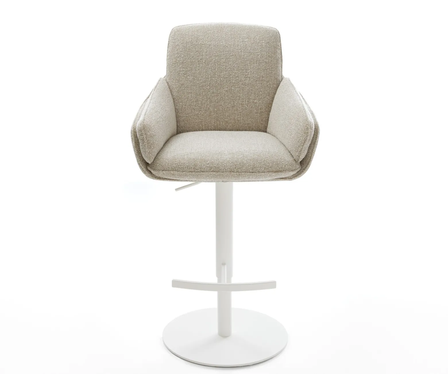 BarstuhlLuan-Flex Webstoff Soft Beige Drehfuß höhenverstellbar Metall Weiß Sofort versandfertig