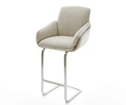 BarstuhlLuan-Flex Webstoff Soft Beige Freischwinger Flach Edelstahl Silberfarben Sofort versandfertig