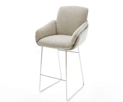BarstuhlLuan-Flex Webstoff Soft Beige Kufengestell Edelstahl Silberfarben Sofort versandfertig