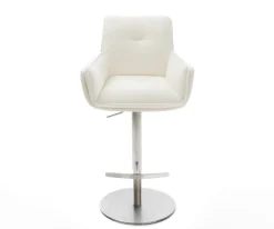 BarstuhlNela-Flex Bouclé Soft Beige Drehfuß höhenverstellbar Edelstahl Silberfarben Sofort versandfertig