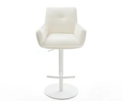 BarstuhlNela-Flex Bouclé Soft Beige Drehfuß höhenverstellbar Metall Weiß Sofort versandfertig