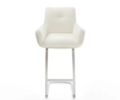 BarstuhlNela-Flex Bouclé Soft Beige Freischwinger Flach Edelstahl Silberfarben Sofort versandfertig