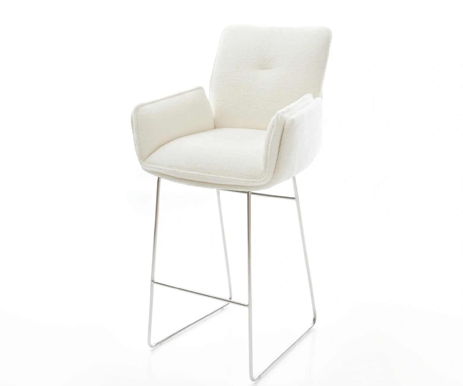 BarstuhlNela-Flex Bouclé Soft Beige Kufengestell Edelstahl Silberfarben Sofort versandfertig
