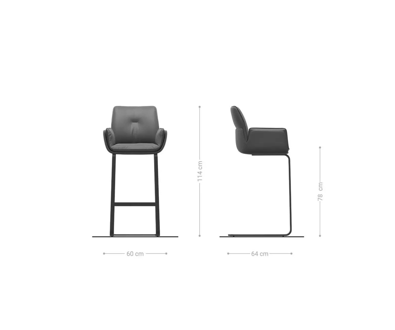 BarstuhlNela-Flex Strukturstoff Soft Grau Freischwinger Flach Metall Schwarz Sofort versandfertig