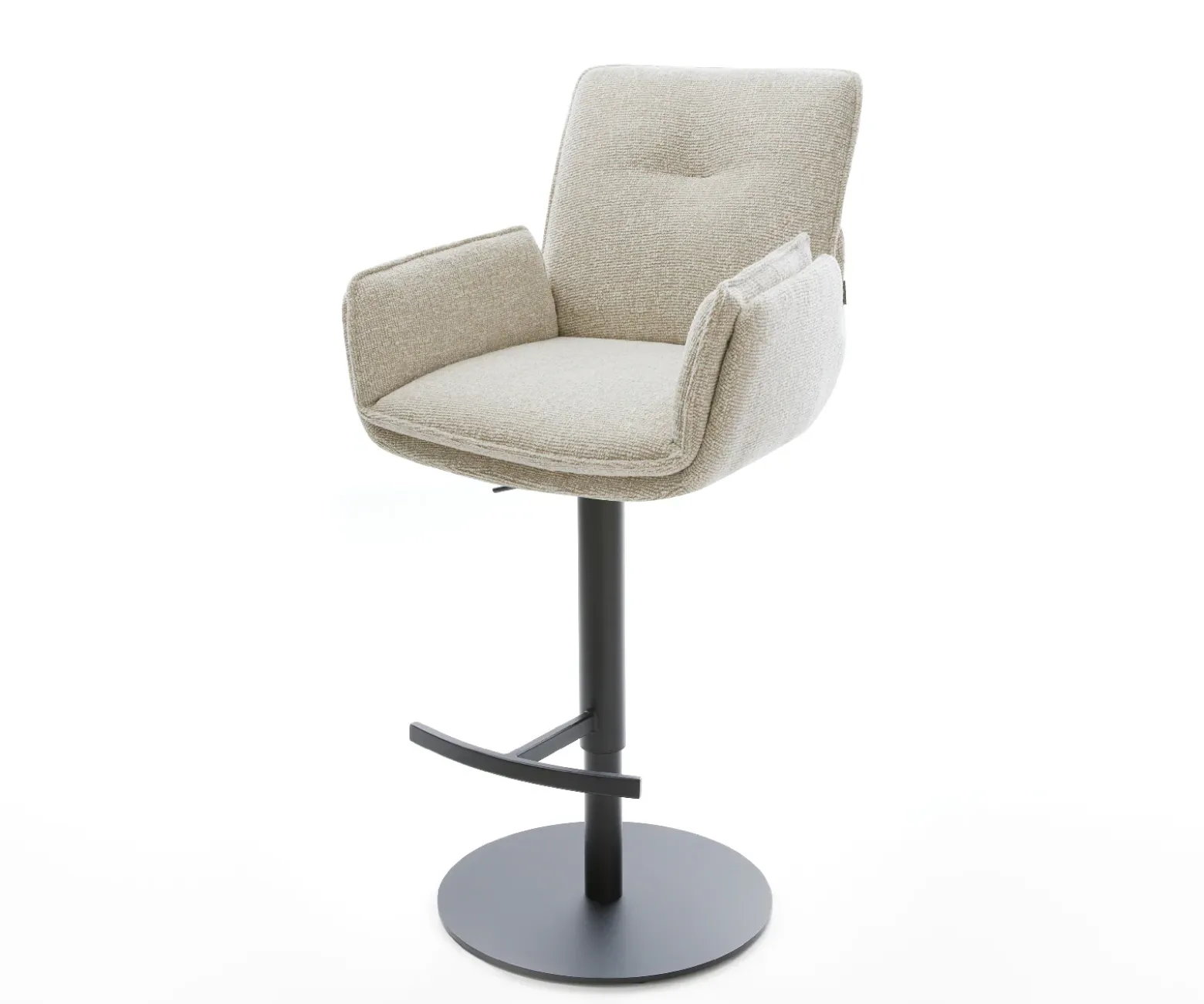BarstuhlNela-Flex Webstoff Soft Beige Drehfuß höhenverstellbar Metall Schwarz Sofort versandfertig
