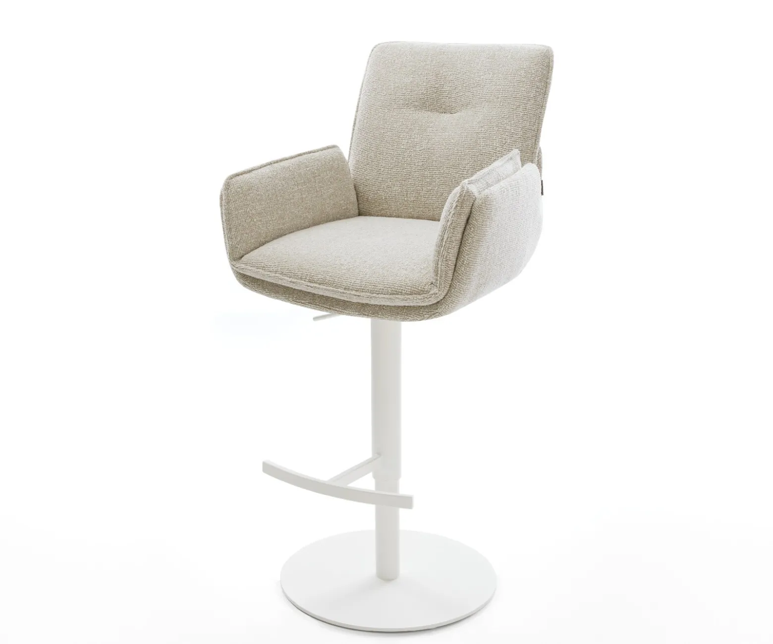 BarstuhlNela-Flex Webstoff Soft Beige Drehfuß höhenverstellbar Metall Weiß Sofort versandfertig