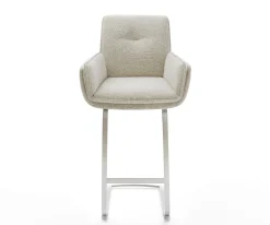 BarstuhlNela-Flex Webstoff Soft Beige Freischwinger Flach Edelstahl Silberfarben Sofort versandfertig