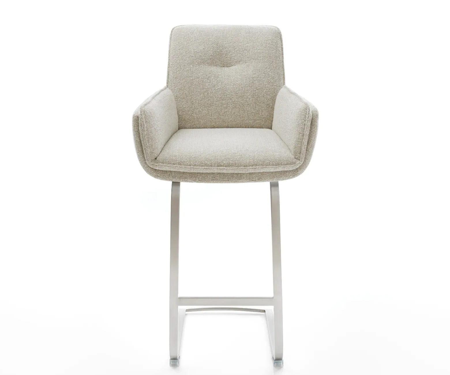 BarstuhlNela-Flex Webstoff Soft Beige Freischwinger Flach Edelstahl Silberfarben Sofort versandfertig