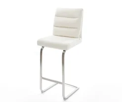 BarstuhlPela-Flex Bouclé Soft Beige Freischwinger Flach Edelstahl Silberfarben Sofort versandfertig