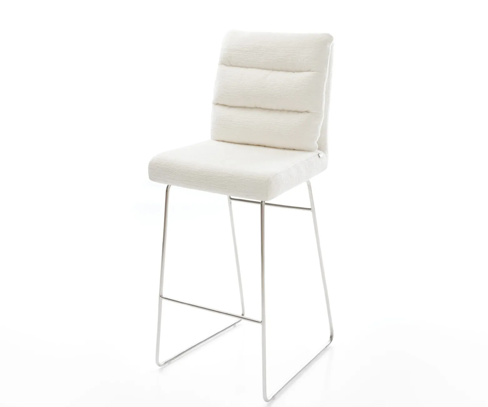 BarstuhlPela-Flex Bouclé Soft Beige Kufengestell Edelstahl Silberfarben Sofort versandfertig