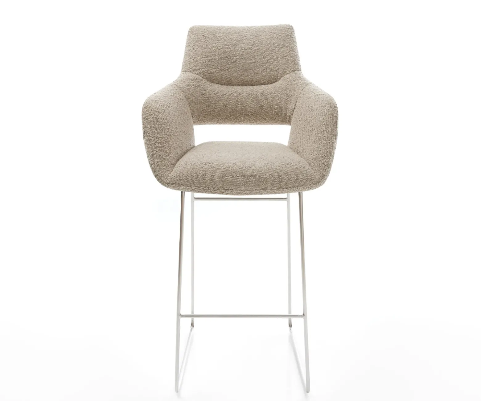 BarstuhlYago-Flex Bouclé Schlamm Kufengestell Edelstahl Silberfarben Taschenfederkern Sofort versandfertig