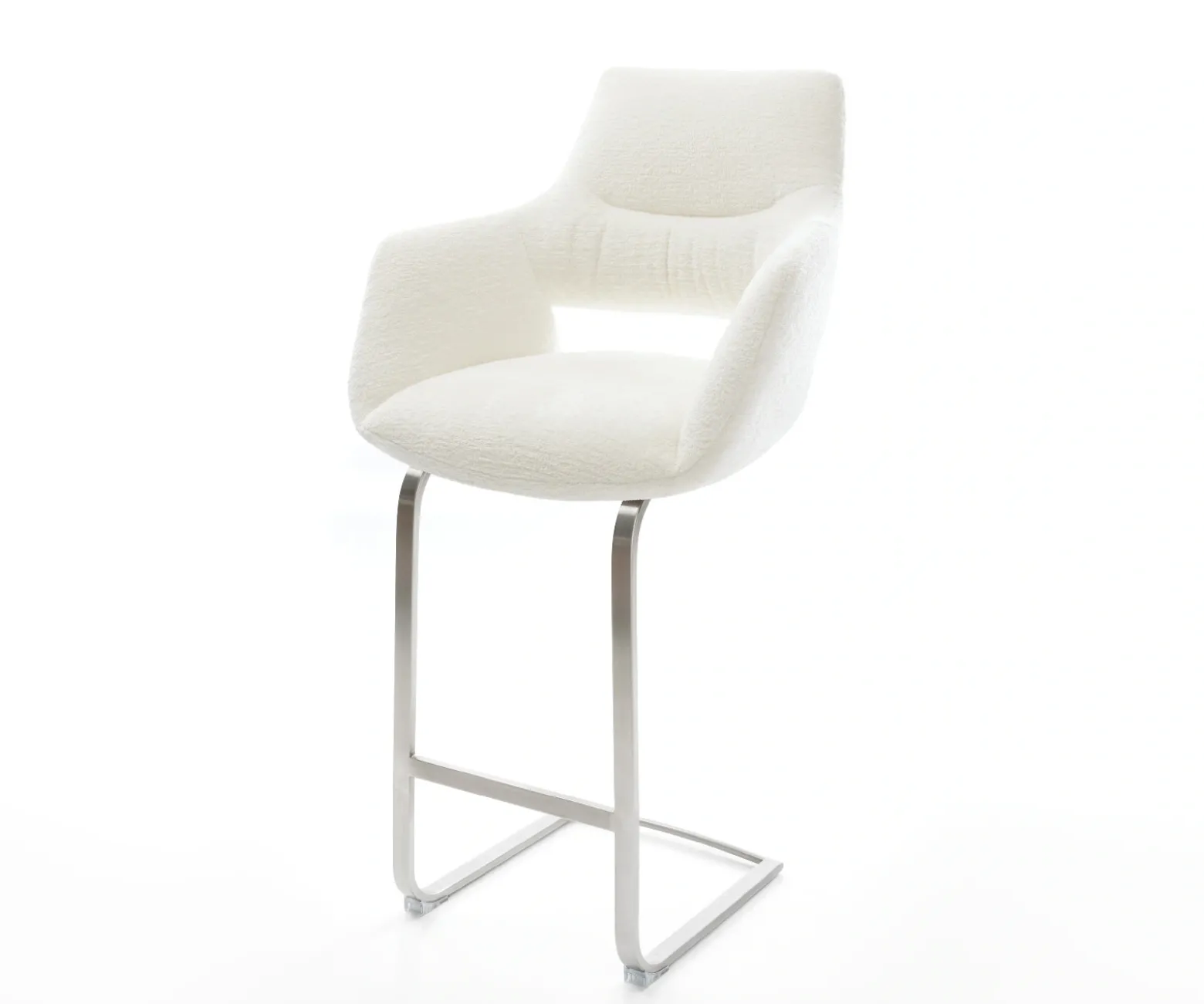 BarstuhlYago-Flex Bouclé Soft Beige Freischwinger Flach Edelstahl Silberfarben Taschenfederkern Sofort versandfertig