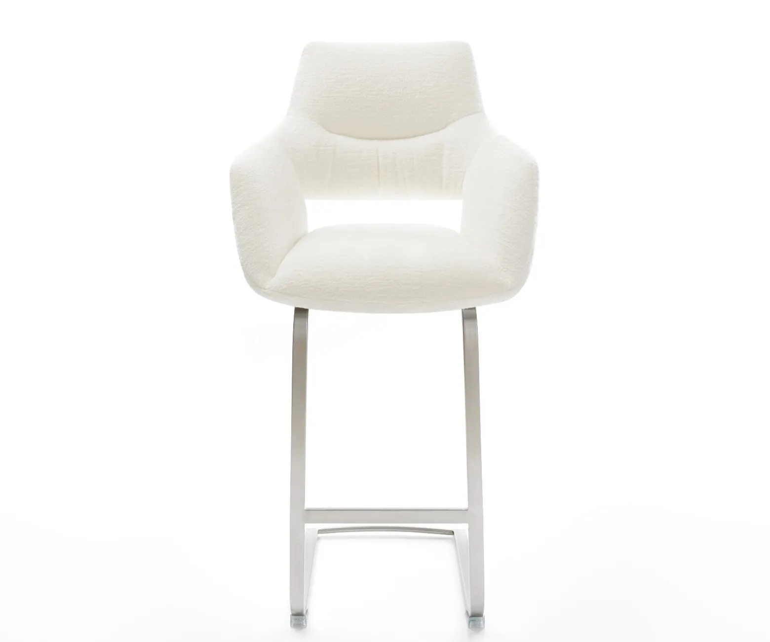 BarstuhlYago-Flex Bouclé Soft Beige Freischwinger Flach Edelstahl Silberfarben Taschenfederkern Sofort versandfertig