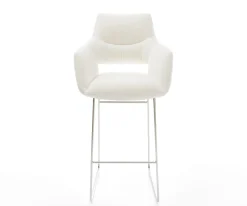 BarstuhlYago-Flex Bouclé Soft Beige Kufengestell Edelstahl Silberfarben Taschenfederkern Sofort versandfertig