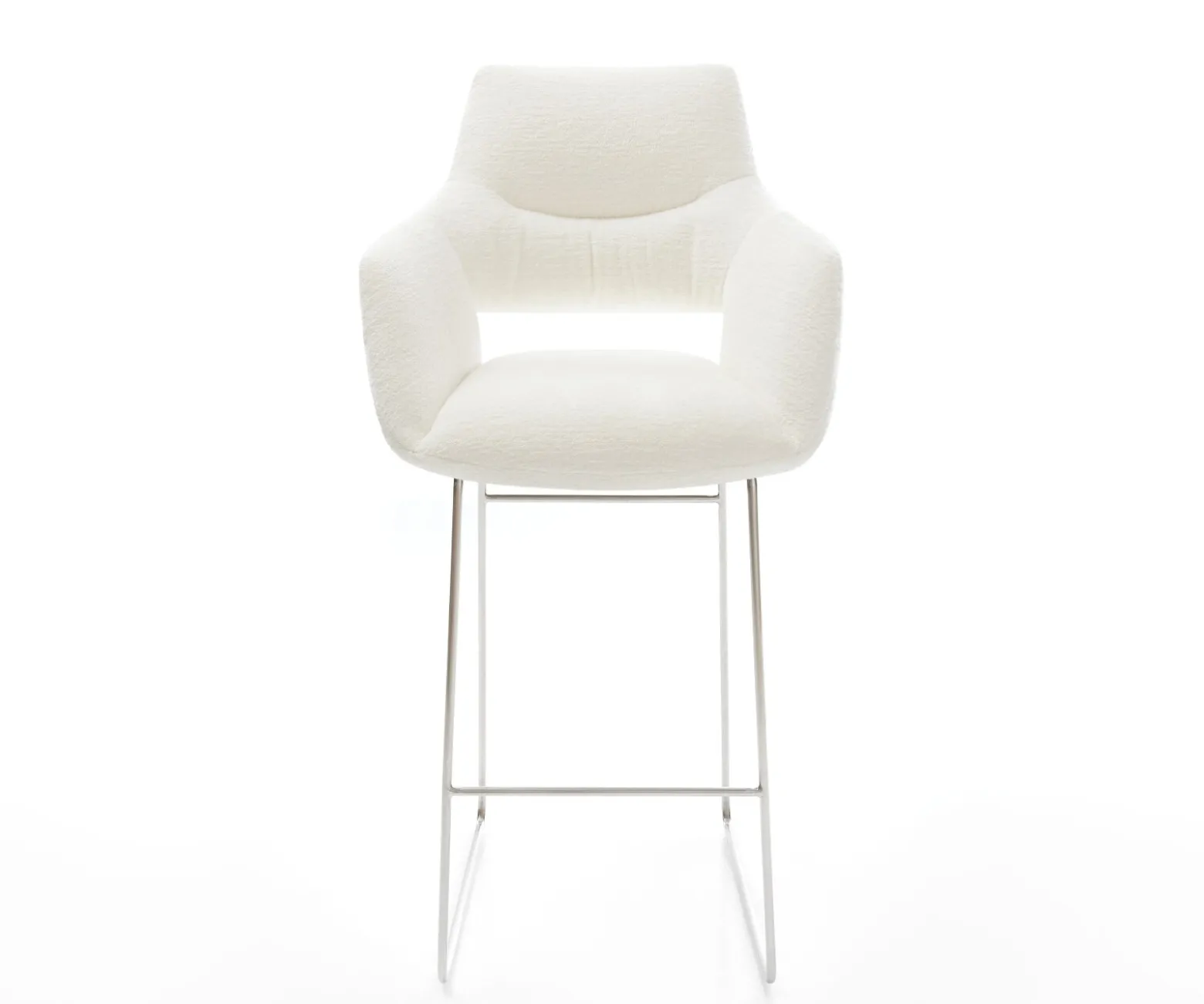 BarstuhlYago-Flex Bouclé Soft Beige Kufengestell Edelstahl Silberfarben Taschenfederkern Sofort versandfertig