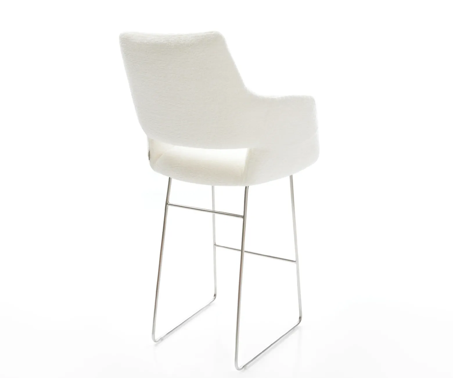 BarstuhlYago-Flex Bouclé Soft Beige Kufengestell Edelstahl Silberfarben Taschenfederkern Sofort versandfertig