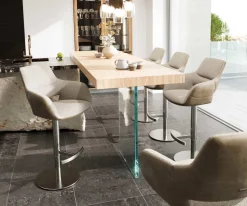 BarstuhlYago-Flex Materialmix Mikrofaser Schlamm / Bouclé Schlamm Drehfußhöhenverstellbar Edelstahl drehbar Taschenfederkern Sofort versandfertig