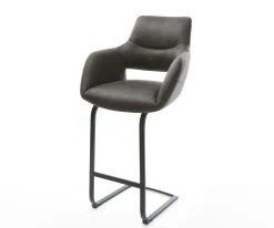 BarstuhlYago-Flex Mikrofaser Anthrazit Vintage Freischwinger flach Metall Schwarz Taschenfederkern Sofort versandfertig