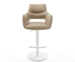 BarstuhlYago-Flex Mikrofaser Beige Vintage Drehfuß höhenverstellbar Metall Weiß Taschenfederkern Sofort versandfertig