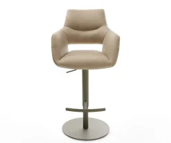 BarstuhlYago-Flex Mikrofaser Beige Vintage Drehfuß höhenverstellbar Metall Titanfarben Taschenfederkern Sofort versandfertig